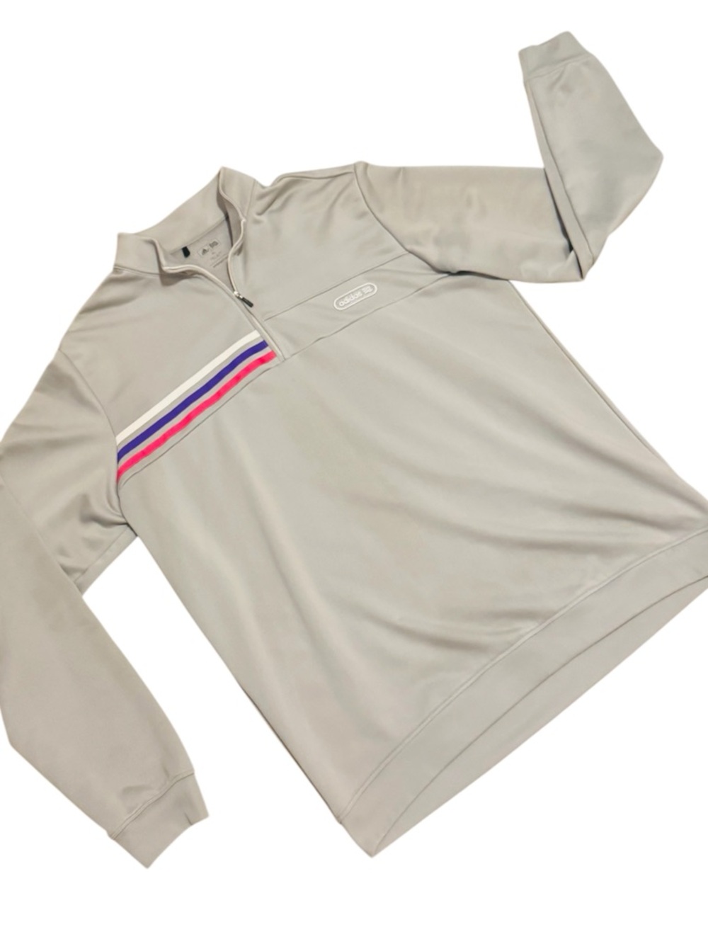 Adidas Men’s Light  Gray Quarter-Zip Pullover with Stripes XL